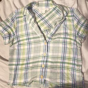 PLAID CROPPED BUTTON DOWN TEE💚🤍